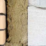 Brique, mur en béton et laine minérale